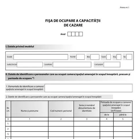 Document preview: Importanța Fișei de ocupare a capacității de cazare în turism — Formalități administrative (CERFA n°Fisa_cazare_OPANAF_381_2026)