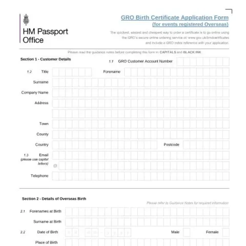 Document preview: Guide to Applying for a UK Birth Certificate for Overseas Births — Civil status & identity (OSB-ICR/Mar 25)