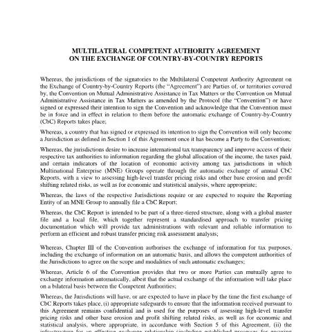 Dokumentvorschau: Die Rolle der MCAA-CbC im internationalen Informationsaustausch — Behörden & Verwaltung (CERFA n°int_multilateral_competent_authority_agreement_cbc)