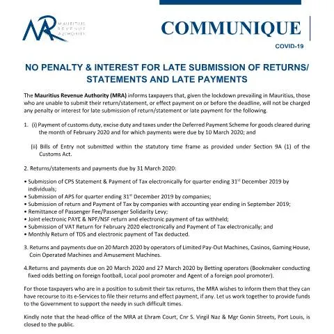 Document preview: Understanding the MRA's No Penalty Framework for Tax Returns — Government & admin (CERFA n°Communique010420)