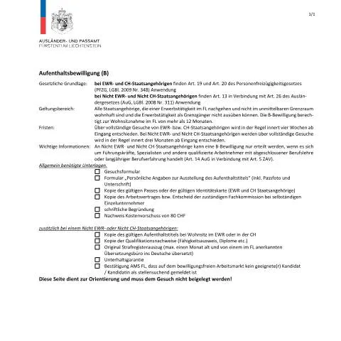 Dokumentvorschau: Wichtige Checkliste für die Wohnsitznahme zur Arbeit in Liechtenstein — Behörden & Verwaltung (CERFA n°checkliste-stellenantritt-mit-wohnsitznahme-b)
