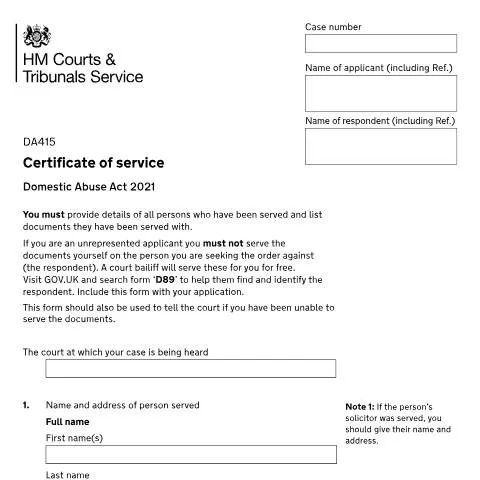 Document preview: Key Insights on Form DA415 for Domestic Abuse Cases — Family