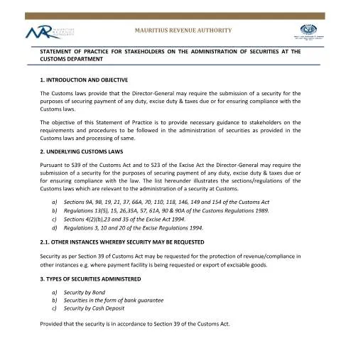 Document preview: Understanding the Administration of Security Document in Customs — Government & admin (CERFA n°AdministrationSecurity)