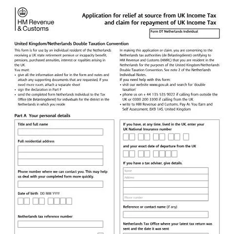 Document preview: DT Netherlands Individual Form: Your Cross-Border Tax Solution — Taxes
