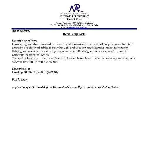 Document preview: Understanding the Classification of Lamp Posts in Urban Infrastructure — Government & admin (CERFA n°LampPost)