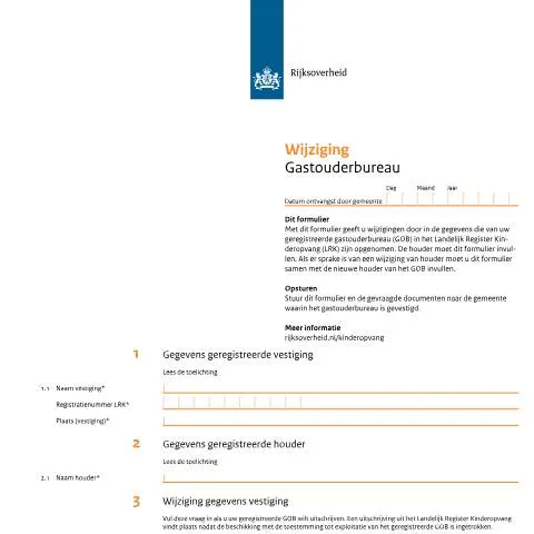 Documentvoorvertoning: Essentie van het Wijzigingsformulier voor Gastouderbureaus — Overheid & administratie