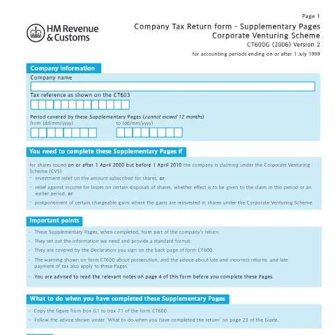 Document preview: Navigating the CT600G: Your Guide to Corporate Venturing — Taxes