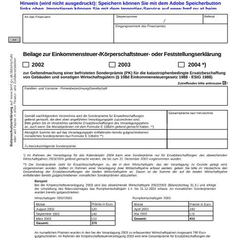 Dokumentvorschau: E108dj Formular zur Geltendmachung der Sonderprämie — Steuern (CERFA n°E108dj)