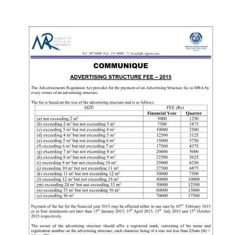 Document preview: Why the Advertising Structure Fee Matters for Business Owners — Government & admin (CERFA n°AdvertisingStructureFee070115)