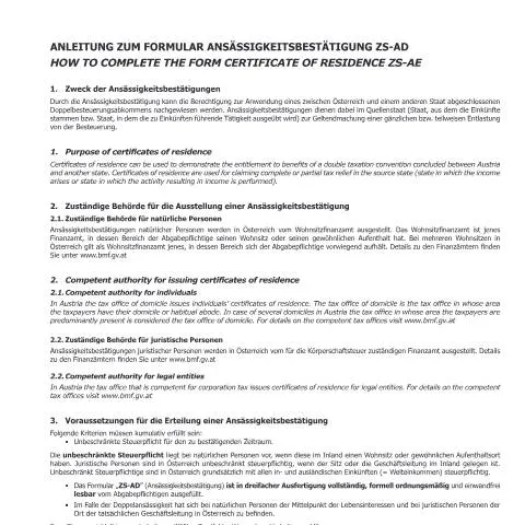 Dokumentvorschau: Optimale Nutzung der Ansässigkeitsbestätigung ZS-AD in Österreich — Steuern (CERFA n°ZS-A1)