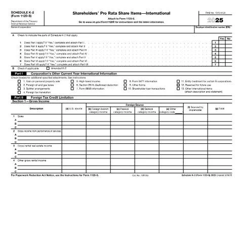 Document preview: Understanding IRS Form 1120-K2 for S Corporations — Taxes (CERFA n°1120SK2)