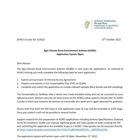 Document preview: ACRES Application System Now Open for Advisors and Land Managers — Government & admin
