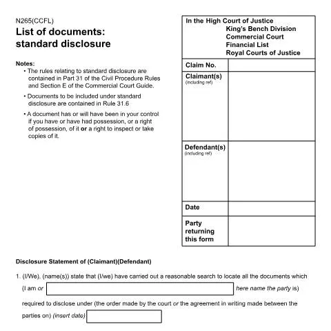 Document preview: The Role of Form N265(CCFL) in Standard Disclosure — Government & admin