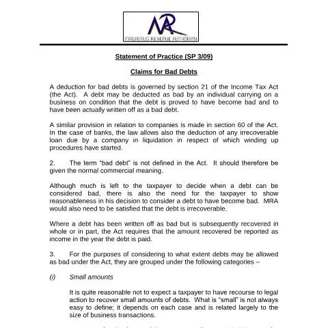 Document preview: Navigating the SP 03/09 Form for Bad Debt Claims — Government & admin (CERFA n°SP309ClaimsBadDebts)
