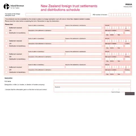 Document preview: Understanding the IR900A for Foreign Trusts in New Zealand — Taxes (CERFA n°IR900A)
