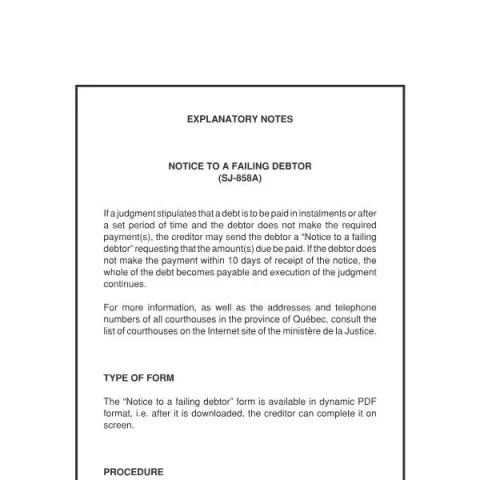 Document preview: Understanding the Notice to a Failing Debtor (SJ-858A) in Quebec — Legal & justice (SJ-858A)