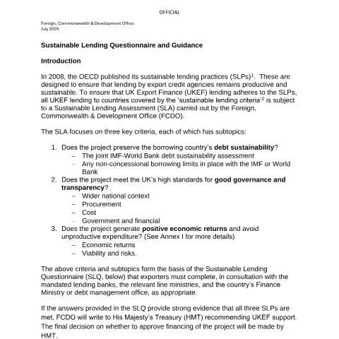 Document preview: Understanding the Sustainable Lending Form for Exporters — Government & admin