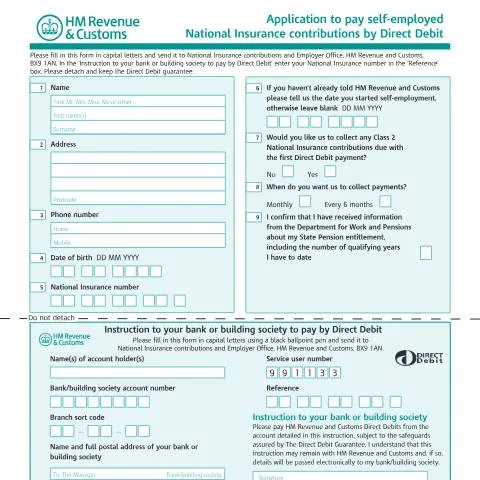 Document preview: Self-Employed National Insurance Direct Debit Application Guide — Taxes