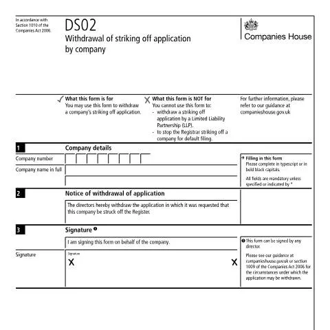 Document preview: How to Withdraw Company Striking Off Using DS02 Form — Government & admin