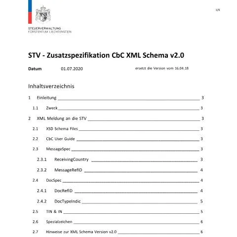Dokumentvorschau: Einführung in die XML Zusatzspezifikation CbC — Behörden & Verwaltung (CERFA n°int_cbc_xml_zusatzspezifikation)
