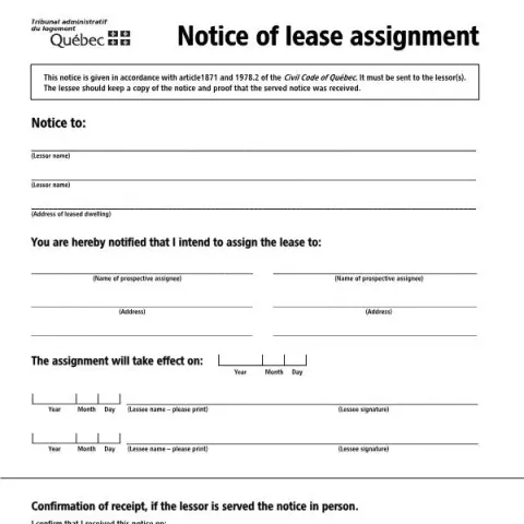 Document preview: Understanding the Lease Assignment Notice (TAL-802A-E) in Quebec — Housing (TAL-802A-E)