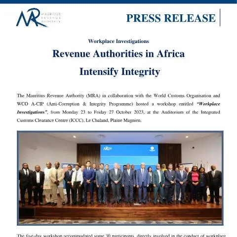 Document preview: MRA Hosts Workshop on Workplace Investigations for Ethical Governance — Government & admin (CERFA n°PressRelease261023)