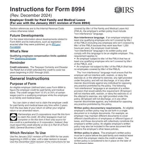 Document preview: Essential Insights on IRS Form 8994 for Employers — Taxes (CERFA n°INST-8994)
