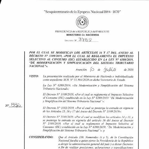Vista previa del documento Modificación del ISC en Paraguay mediante Decreto 3785-2020 — Trámites administrativos