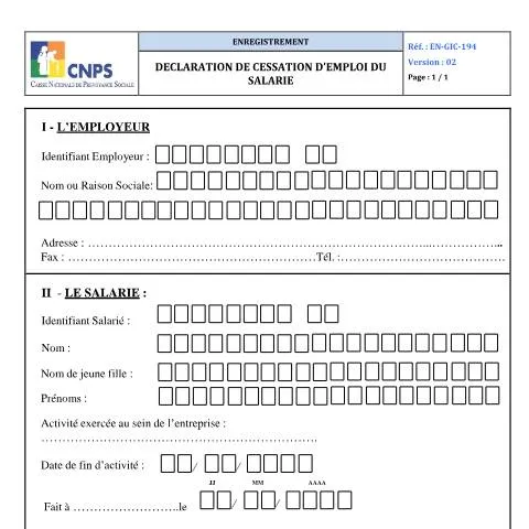 Aperçu du document Déclaration de cessation d’emploi salarié en Côte d’Ivoire — Emploi & travail