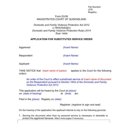 Document preview: Understanding the Application for Substituted Service Order (Form — Legal & justice (DV38)