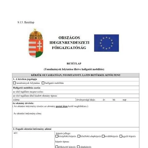 Document preview: A betétlap szerepe a külföldi diákok számára — Bevándorlás & vízumok