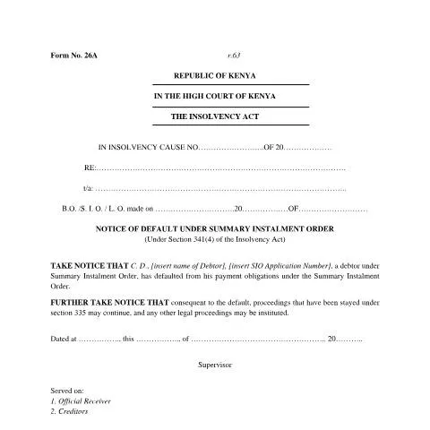 Document preview: The Importance of Form F26A in Insolvency Proceedings — Government & admin (CERFA n°f26a)