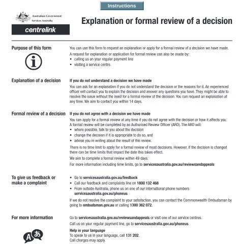 Document preview: Guide to Explaining and Reviewing Services Australia Decisions — Legal & justice (CERFA n°SS351)