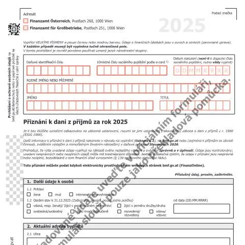 Dokumentvorschau: E1-CS: Ihre Einkommensteuererklärung für 2025 in Österreich — Steuern (CERFA n°E1-CS)