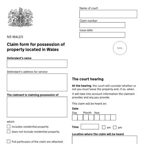 Document preview: Understanding the N5 Wales Claim Form for Property Possession — Legal & justice (N5)