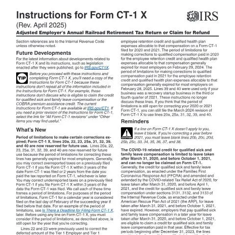 Document preview: Comprehensive Overview of IRS Form CT-1 X Instructions — Taxes (CERFA n°INST-CT1X)