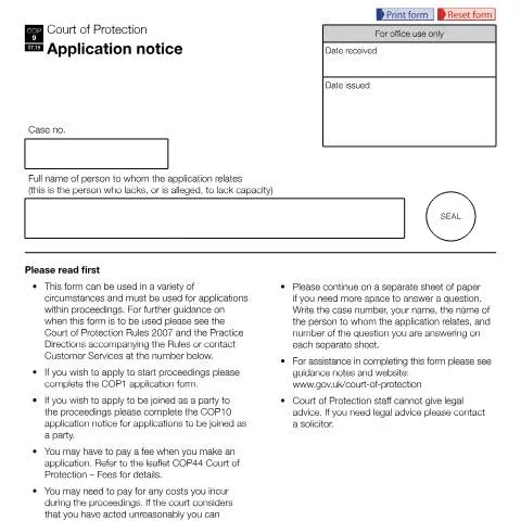 Document preview: Understanding the Court of Protection Application Notice (COP9) in the — Legal & justice