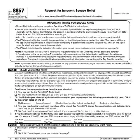 Document preview: Navigating IRS Form 8857 for Innocent Spouse Relief — Taxes (CERFA n°8857)