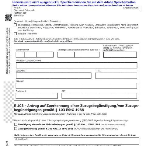 Dokumentvorschau: Wichtige Informationen zum E103-Antrag in Österreich — Steuern (CERFA n°E103)