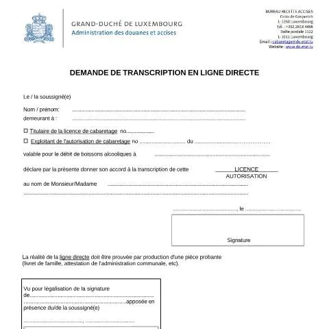 Aperçu du document Comprendre la demande de transcription en ligne directe dans le Horeca — Démarches administratives (CERFA n°transcription-ligne-directe)
