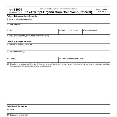 Document preview: Understanding the Importance of IRS Form 13909 — Taxes (CERFA n°13909)