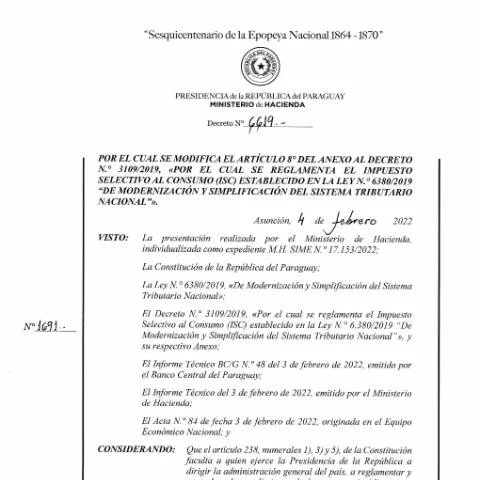 Vista previa del documento Modificaciones en el ISC por Decreto 6619-2022 en Paraguay — Trámites administrativos