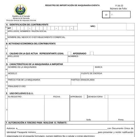 Vista previa del documento Importancia del Formulario F-16 en la Importación de Maquinaria — Impuestos (CERFA n°F-16)