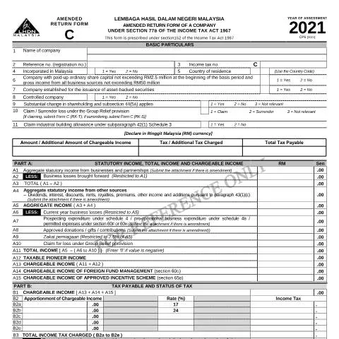 Document preview: Peranan Borang Amended Return Form C 2021 dalam Cukai Syarikat — Perniagaan & profesional