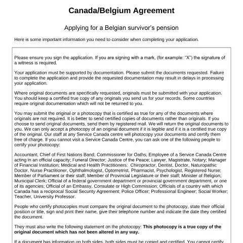Document preview: Guide to the Belgian Survivor's Pension Application Process — Health (CERFA n°CAN-BEL_4_(S))