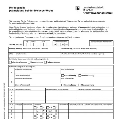 Dokumentvorschau: Verstehen des Meldescheins für die Abmeldung in München — Personenstand & Ausweis (abmeldung)