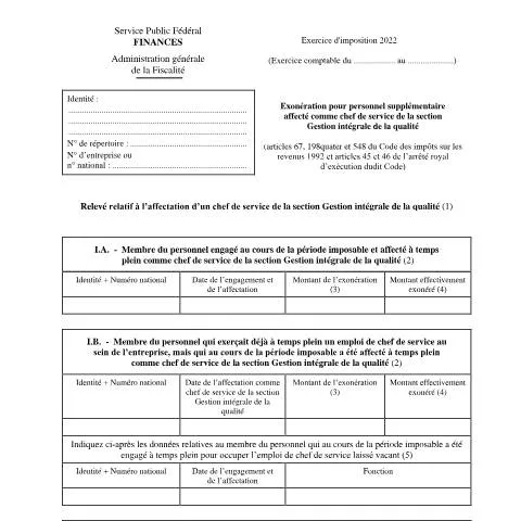 Aperçu du document Comprendre l'exonération pour le personnel supplémentaire en Belgique — Impôts & fiscalité (CERFA n°155-276w4)