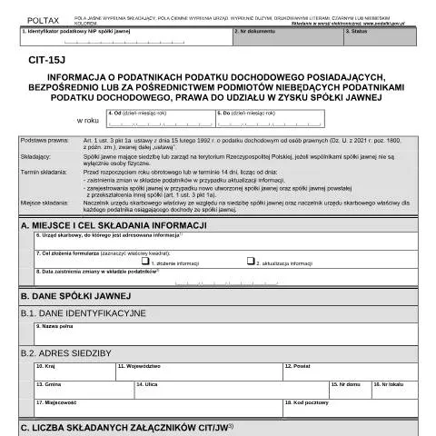 Document preview: Znaczenie formularza CIT-15J w polskim systemie podatkowym — Podatki i fiskalność (CERFA n°CIT-15J)