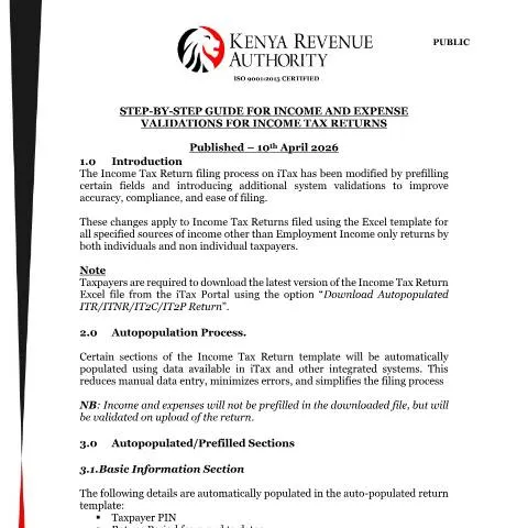 Document preview: Key Insights on Income and Expense Validations in Kenya's Tax Returns — Taxes (CERFA n°Updated-User-Guide---Income-and-Expense-Validations-in-Income-Tax-Returns)