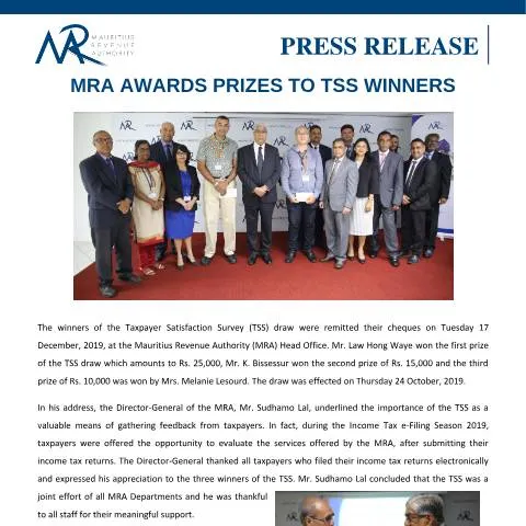 Document preview: Celebrating Taxpayer Engagement: MRA TSS Awards Ceremony — Government & admin (CERFA n°PressRelease191219)